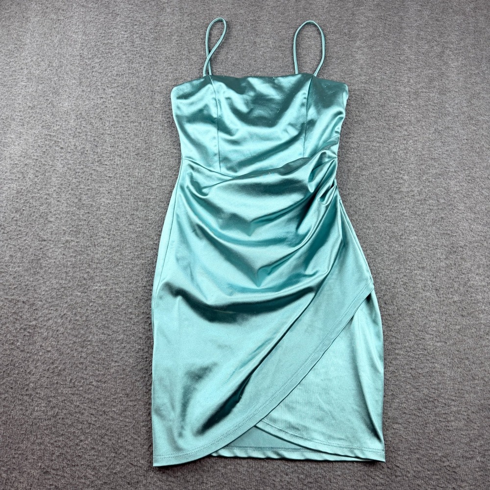 Windsor Teal Blue Satin Ruched Bodycon Mini Dress Women's S Small Y2K Sleeveless